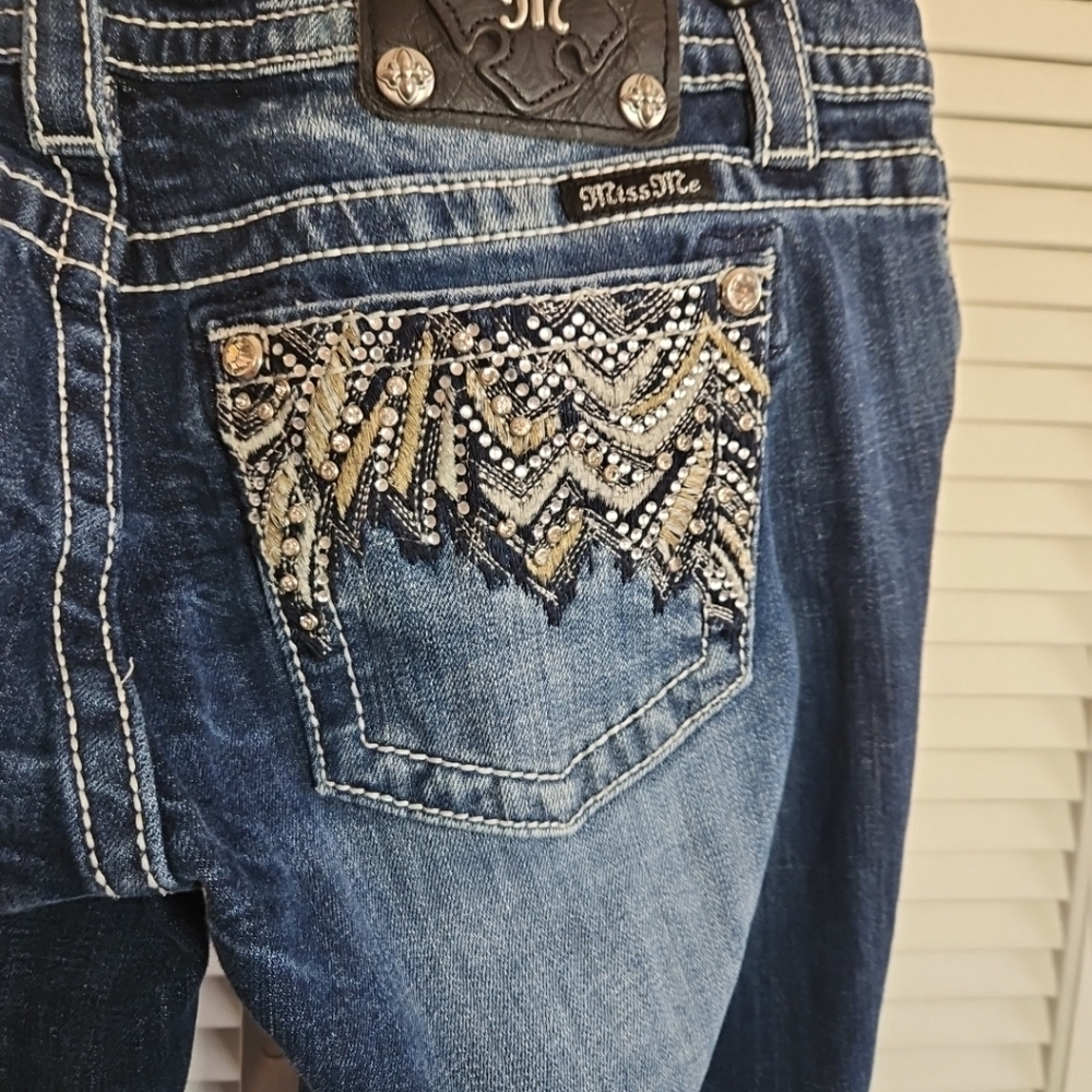 Miss Me WomensJeans Dark Blue Embellished Denim 5-Pocket Signature Bootcut 30 - Picture 12 of 13